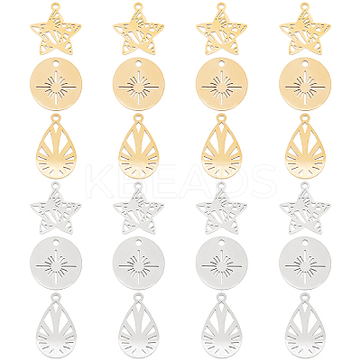 24Pcs 3 Style 201 Stainless Steel Pendants STAS-DC0006-09-1