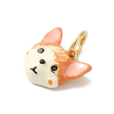 Cat Head Rack Plating Brass Micro Pave Cubic Zirconia Enamel Charms KK-G504-14G-1