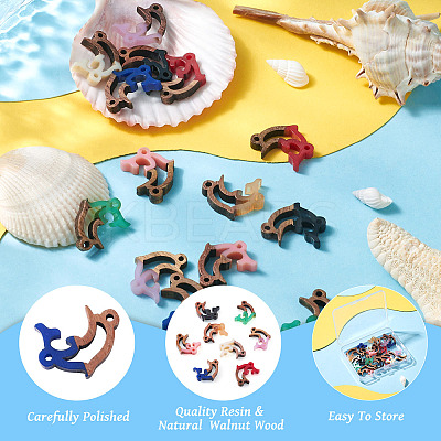 16Pcs 8 Colors Opaque Resin & Walnut Wood Connector Charms RESI-TA0002-69-1