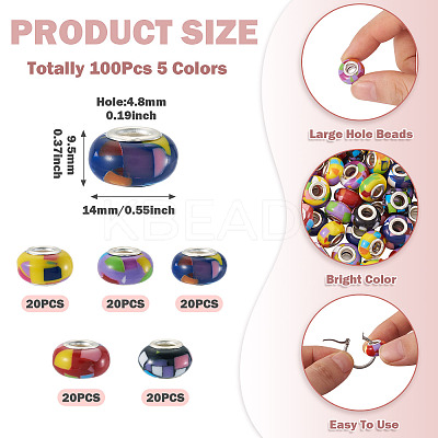 100Pcs 5 Colors Bohemian Style Resin European Beads RESI-TA0004-83-1