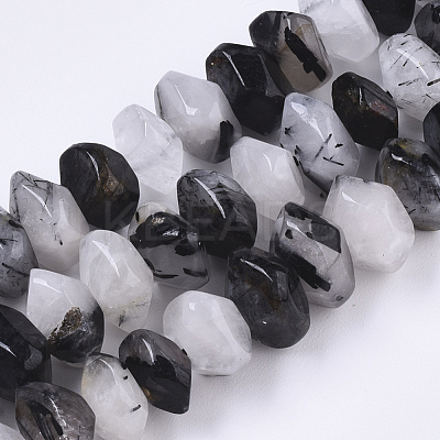 Natural Black Rutilated Quartz Beads Strands G-R462-11-1