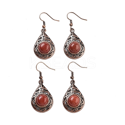 Natural Red Jasper Teardrop Dangle Earrings EJEW-B055-02R-20-1