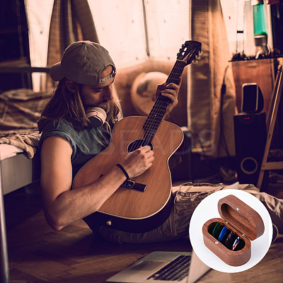 1Pc 4-Slot Oval Shaped Wood Storage Boxes with Magnetic Lid for Guitar Picks OBOX-DC0001-03A-1