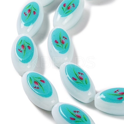 Printing Glass Oval Beads for Necklaces Bracelets Making GLAA-B020-01A-09-1