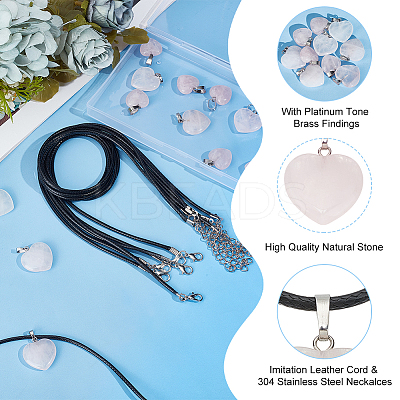 DIY Natural Rose Quartz Heart Pendant Necklaces Making Kit DIY-OC0012-08-1