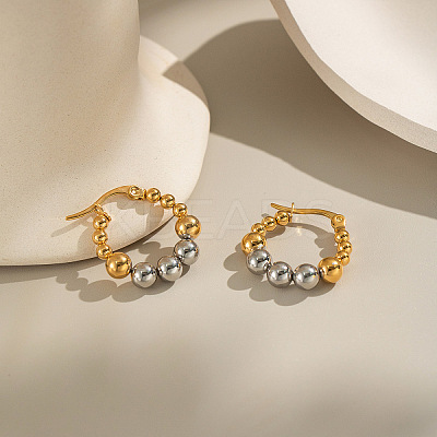Stainless Steel Two Tone Round Hoop Earrings FN9232-1