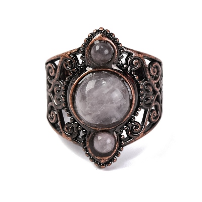 Natural Rose Quartz Retro Finger Rings RJEW-B067-01R-18-1