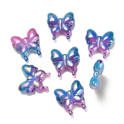 UV Plating Rainbow Iridescent Acrylic Beads OACR-G012-09D-1