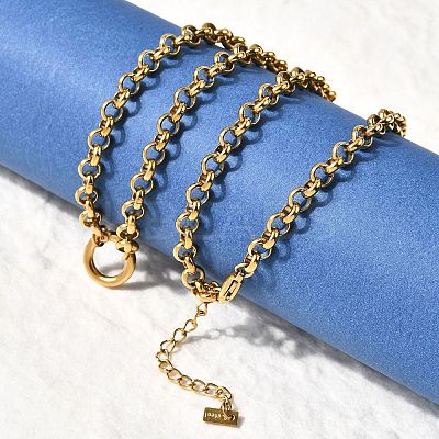 304 Stainless Steel Spring Gate Ring Pendant Rolo Chain Necklaces for Women NJEW-Z091-04G-1