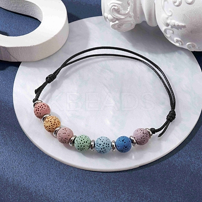 Dyed Natural Lava Rock Round Braided Bead Bracelets BJEW-JB09907-1