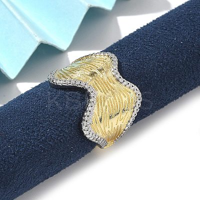 Brass Micro Pave Clear Cubic Zirconia Cuff Finger Rings for Women RJEW-B112-11GP-1