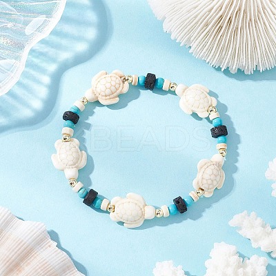 Synthetic Turquoise & Natural Lava Rock Beads Stretch Bracelets for Men Women BJEW-JB11988-01-1