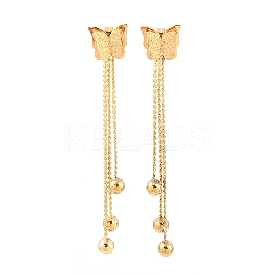 Butterfly 304 Stainless Tassel Steel Stud Earrings EJEW-H175-05G-1