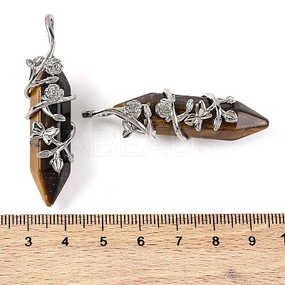 Natural Tiger Eye Double Terminal Pointed Pendants G-C144-03P-04-1