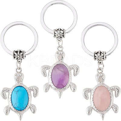 3Pcs 3 Style Natural & Synthetic Stone Keychain KEYC-OC0001-22-1
