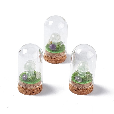 Natural Quartz Crystal Mushroom Display Decoration with Glass Dome Cloche Cover G-E588-03I-1