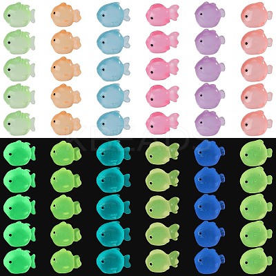 60Pcs 6 Colors Luminous Resin Fish Ornaments AJEW-SZ0002-62-1