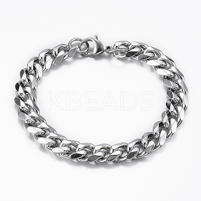 201 Stainless Steel Curb Chain Necklaces & Bracelets Sets SJEW-L186-02P-A-1