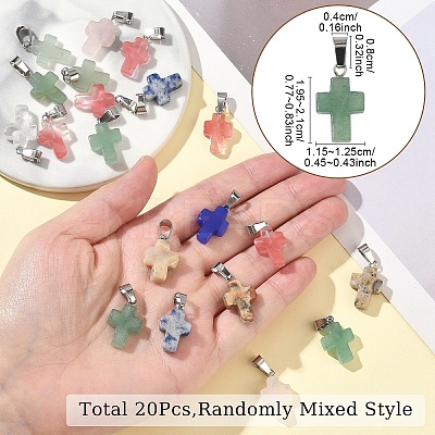 20Pcs Cherry Quartz Glass/Natural Rose Quartz/Green Aventurine/Crazy Agate/ Unakite/Quartz Crystal/Blue Spot Jasper Cross Pendants G-YW0002-28-1