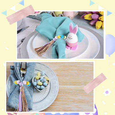 Easter Wood Beaded Napkin Rings with Tassels HJEW-WH0042-97-1