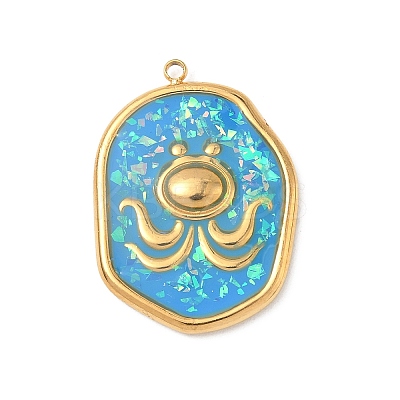 304 Stainless Steel Epoxy Resin with Natural Shell and Sequins Inside Pendants STAS-L026-17G-K03-1