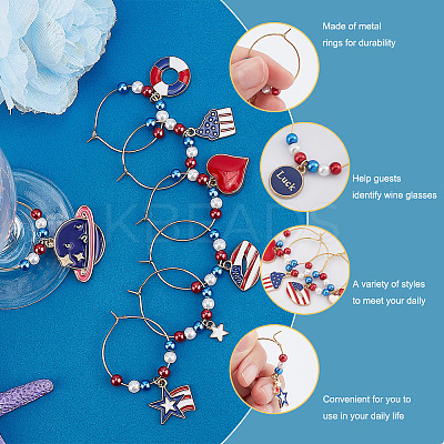 24Pcs 24 Style Independence Day Theme Alloy Enamel Wine Glass Charms AJEW-BC0003-94-1