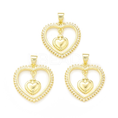 Rack Plating Brass Micro Pave Clear Cubic Zirconia Pendants KK-C011-21G-1