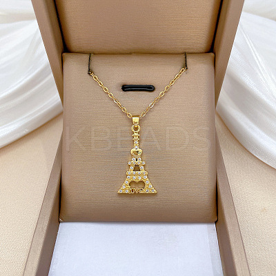 Brass Micro Pave Clear Cubic Zirconia Eiffel Tower Love Pendant Necklaces FS-WG3E8D3-01-1