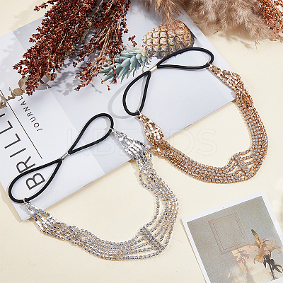 2Pcs 2 Colors Iron with Rhinestone Elastic Headband OHAR-ME0001-08-1