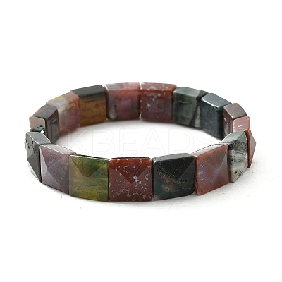 Square Natural Indian Agate Beads Stretch Bracelets for Women Men BJEW-C097-06N-1
