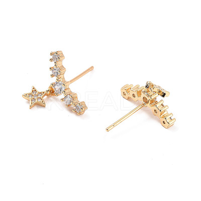 Clear Cubic Zirconia Curved Bar with Star Stud Earrings EJEW-C023-02G-1
