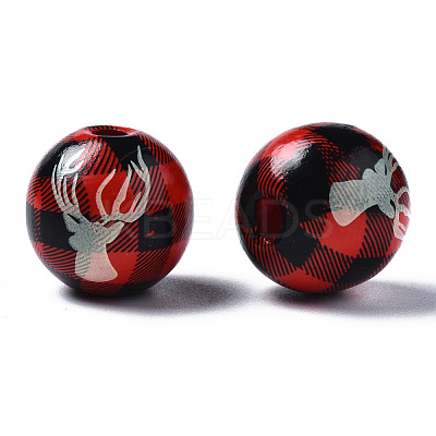 Painted Natural Wood European Beads WOOD-S057-036A-1