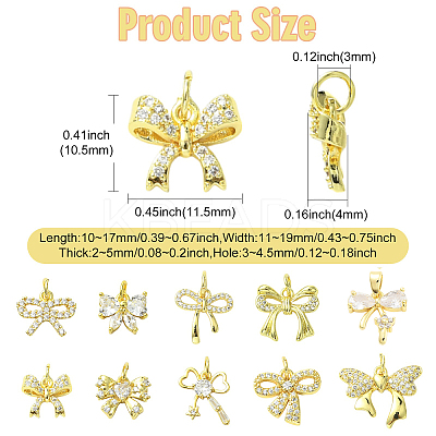 10Pcs 10 Styles Brass Micro Pave Cubic Zirconia Charms KK-CJ0003-75-1