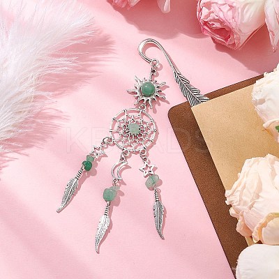 Alloy Sun & Woven Net/Web with Feather Charms Bookmarks AJEW-JK00368-1