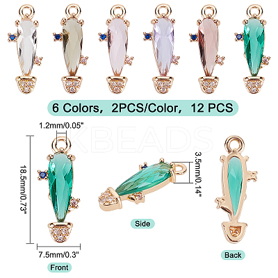 12Pcs 6 Colors Rack Plating Brass Micro Pave Clear Cubic Zirconia Pendants KK-GA0001-07-1