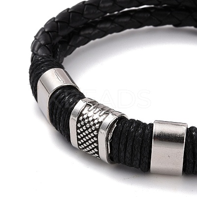 Retro Leather Braided Cord Bracelet for Men X-BJEW-A039-01B-1