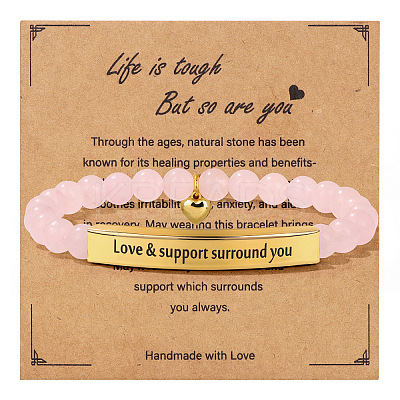 Natural Rose Quartz Bead Stretch Bracelets PW-WGDA286-02-1