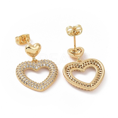 Clear Cubic Zirconia Hollow Out Heart Dangle Stud Earring EJEW-C008-01G-1