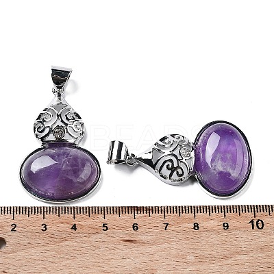 Natural Amethyst Oval Pendants G-A093-02P-02-1