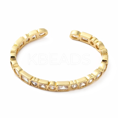 Cubic Zirconia Rectangle & Heart Wrap Open Cuff Bangle BJEW-E378-01G-1