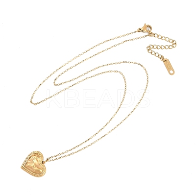 Ion Plating(IP) 304 Stainless Steel Textured Heart Pendant Cable Chain Necklaces for Women NJEW-P320-09G-1
