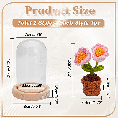 1 Set Glass Cloche Bell Jar Terrarium with 1Pc Handmade Knitting Crochet Artificial Lily of the Valley Potted DJEW-WR0001-01B-1