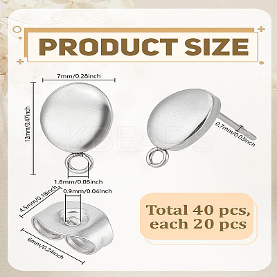 20Pcs 201 Stainless Steel Stud Earring Findings STAS-LP0004-08-1