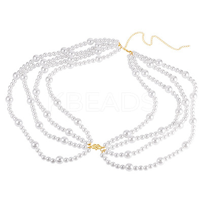 ABS Plastic Imitation Pearl Beads Multi Layered Chain Waist Belts HJEW-TAC0072-1