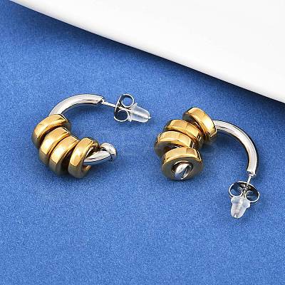 304 Stainless Steel Two Tone C-Shaped Stud Earrings EJEW-K268-78GP-1
