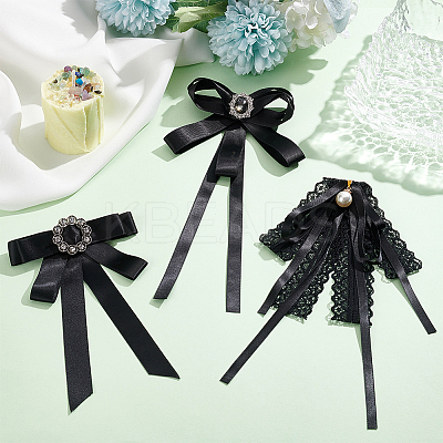 3pcs 3 Styles Polyester Ribbon Bowknot Brooch AJEW-BC0004-25-1