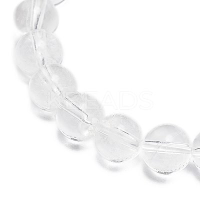 Natural Quartz Crystal Round Beaded Stretch Bracelet with Bullet Charms BJEW-JB09018-03-1