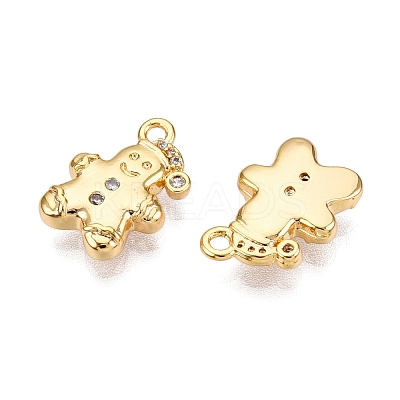 Christmas Theme Brass Micro Pave Clear Cubic Zirconia Charms X1-KK-T073-08G-1