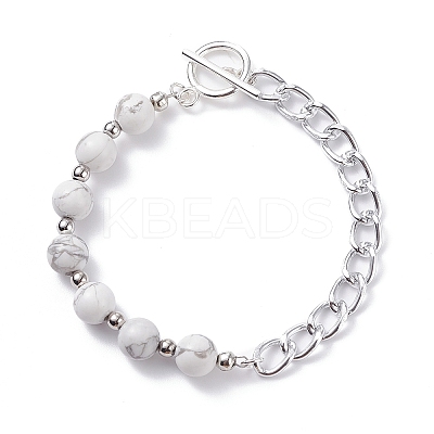Natural Mixed Stone Round Beaded Bracelets Set with Curb Chain for Men Women BJEW-TA00048-1