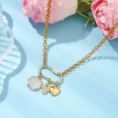 Iron & Natural Rose Quartz Pendants Necklaces NJEW-JN04905-1